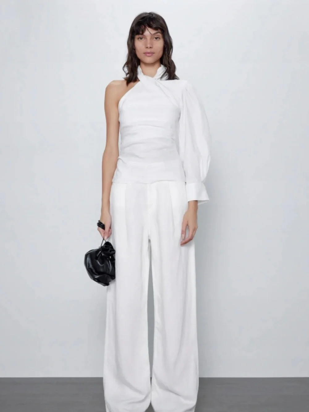 Zara Asymmetric One-Shoulder Draped Blouse